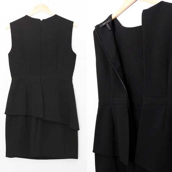 BCBGMaxAzria Black Nikki Zip Front Peplum Mini Dress 10 Stretchy Ponte Y2K $298 - Picture 13 of 14